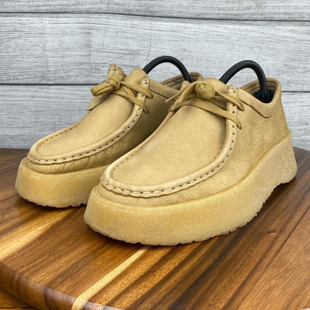 Clarks X Zara Collaboration Nubuck Leather Sandy Brown Platform Wallaby Size 9.5
